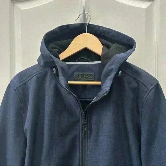 Guess Mens Bomber Jacket Hooded Casual Fall Navy Blue and Black Size Medium - Picture 4 of 12